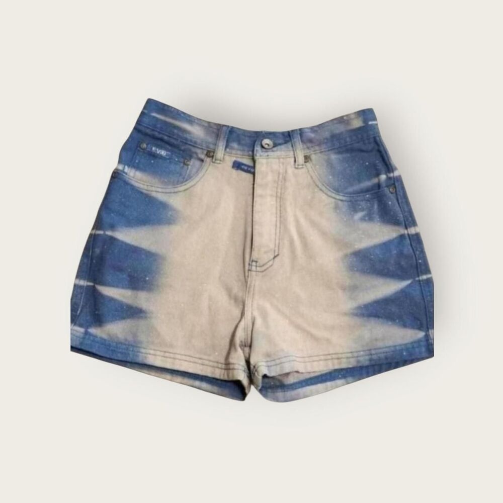 Vintage 90s Revolt blue and white tie-dye sparkly denim high waist shorts 14